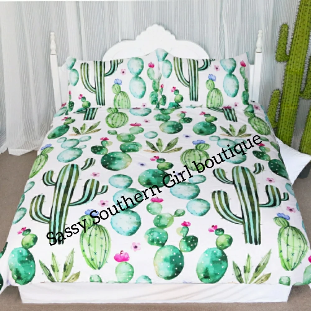 ⭐🆕 Vibrant Boho Cactus print luxury duvet set